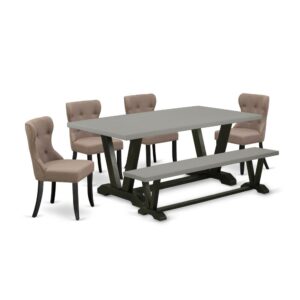 EAST WEST FURNITURE 6-PC DINING ROOM SET- 4 FABULOUS PARSON CHAIRS