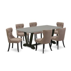 EAST WEST FURNITURE 7-PIECE KITCHEN DINING ROOM SET- 6 FABULOUS UPHOLSTERED DINING CHAIRS AND 1 BREAKFAST TABLE