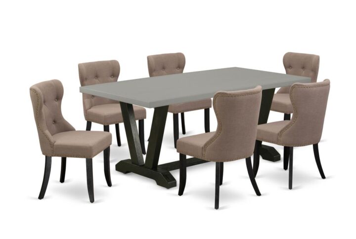 EAST WEST FURNITURE 7-PIECE KITCHEN DINING ROOM SET- 6 FABULOUS UPHOLSTERED DINING CHAIRS AND 1 BREAKFAST TABLE