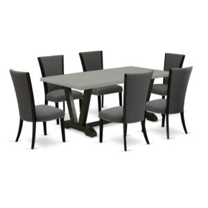 Our Kitchen Table Set  Adds A Touch Of Elegance To Any Dining Room That You And Your Family Will Absolutely Enjoy. The Elegant Modern Dining Table Set  Contains A Wood Table And 6 Parson Dining Chairs. This Rectangular Kitchen Table Top Is Offered In A Cement Finish. In Addition