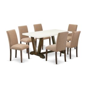 EAST WEST FURNITURE 7 - PC DINING TABLE SET INCLUDES 6 MID CENTURY DINING CHAIRS AND RECTANGULAR WOODEN DINING TABLE