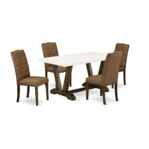 EAST WEST FURNITURE 5-PIECE RECTANGULAR TABLE SET WITH 4 DINING CHAIRS AND RECTANGULAR WOOD DINING TABLE
