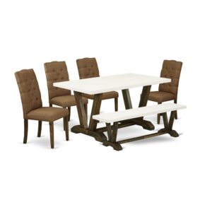 EAST WEST FURNITURE 6-PIECE RECTANGULAR TABLE SET WITH 4 DINING ROOM CHAIRS - SMALL BENCH AND RECTANGULAR WOOD DINING TABLE
