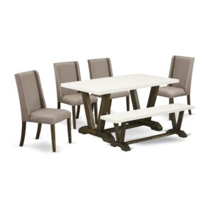 EAST WEST FURNITURE 6-PC KITCHEN TABLE SET WITH 4 DINING ROOM CHAIRS - WOOD BENCH AND KITCHEN RECTANGULAR TABLE