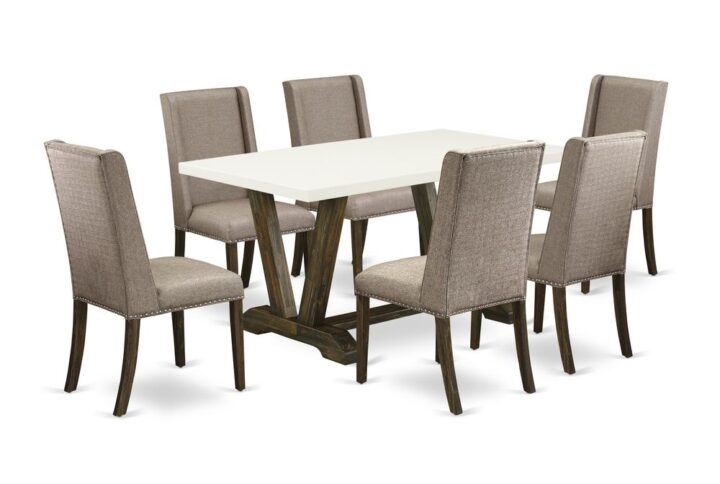 EaST WEST FURNITURE 7-PIECE KITCHEN DINING TaBLE SET 6 FaNTaSTIC DINING CHaIRS andrectangularDINING TaBLE