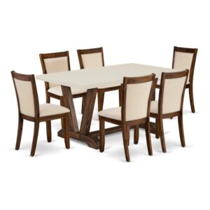 Our Modern Dining Table Set  Includes 1 Modern Dining Table And 6 Wood Dining Chairs. This Modern Wooden Dining Table Has A Rectangular Tabletop And Gorgeous Wooden Legs. The Hardwood Frame And Softly Padded Seat And Back Ensure That These Padded Dining Chairs Sturdiness And Offer Suitable Support To Your Back. In Addition To Their Ideal Size