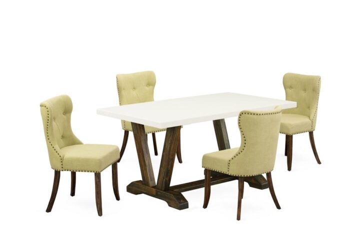 EAST WEST FURNITURE 5-Pc KITCHEN DINING ROOM SET- 4 EXCELLENT DINING PADDED CHAIRS AND 1 RECTANGULAR TABLE