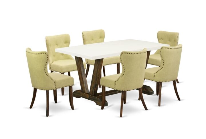 EAST WEST FURNITURE 7-PC MODERN DINING TABLE SET- 6 FABULOUS UPHOLSTERED DINING CHAIRS AND 1 MODERN DINING ROOM TABLE