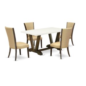 Introducing East West furniture's brand new  furniture set that can transform your house into a home. This exclusive and elegant kitchen set comes with a kitchen table combined with Upholstered Dining Chairs. Impressive wood texture with Distressed Jacobean and Linen White color and the rectangle shape design describes the sturdiness and durability of the dining table. The optimal dimensions of this dining table set made it quite simple to carry