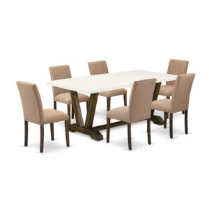EAST WEST FURNITURE 7 - PC DINING TABLE SET INCLUDES 6 MID CENTURY CHAIRS AND RECTANGULAR DINNER TABLE