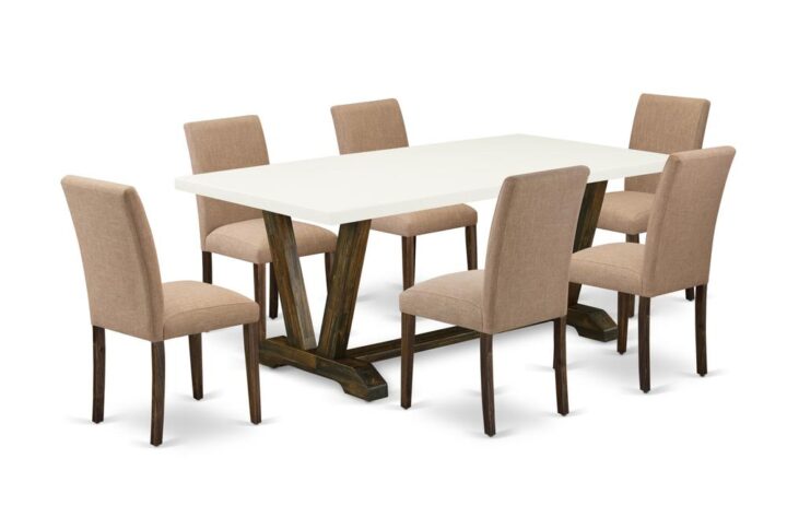 EAST WEST FURNITURE 7 - PC DINING TABLE SET INCLUDES 6 MID CENTURY CHAIRS AND RECTANGULAR DINNER TABLE