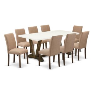 EAST WEST FURNITURE 9 - PC TABLE AND CHAIRS DINING SET INCLUDES 8 MODERN CHAIRS AND RECTANGULAR KITCHEN DINING TABLE