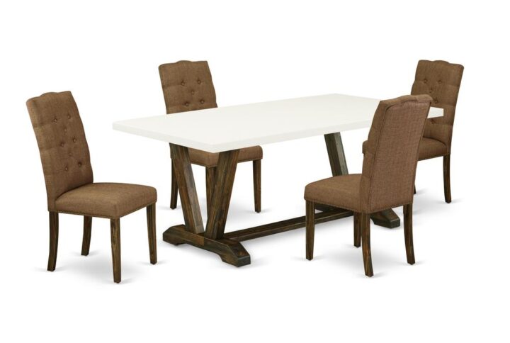 EAST WEST FURNITURE 5-PC MODERN DINING TABLE SET WITH 4 DINING ROOM CHAIRS AND RECTANGULAR DINING TABLE
