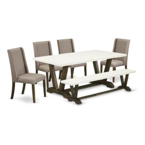 EAST WEST FURNITURE 6-PIECE RECTANGULAR TABLE SET WITH 4 KITCHEN CHAIRS - WOODEN BENCH AND RECTANGULAR dining table