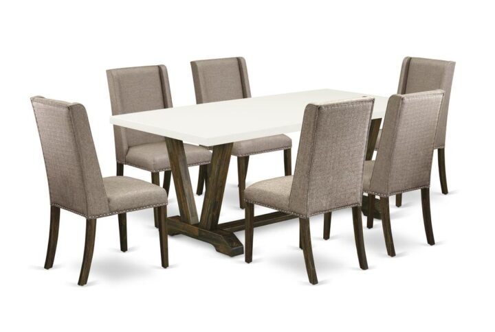 EaST WEST FURNITURE 7-PIECE MODERN DINING TaBLE SET 6 aTTRaCTIVE PaRSONS DINING CHaIR andrectangularDINING ROOM TaBLE