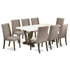 EaST WEST FURNITURE 5-PIECE MODERN DINING TaBLE SET 8 aMaZING PaRSONS DINING CHaIRS and RECTaNGULaR WOOD TaBLE