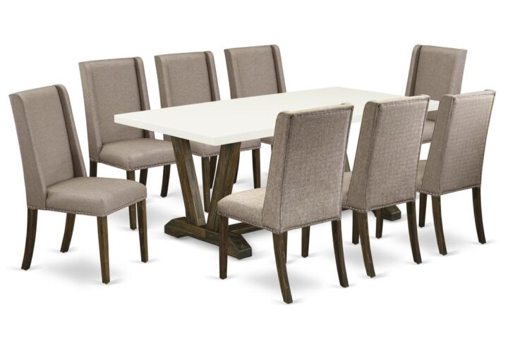 EaST WEST FURNITURE 5-PIECE MODERN DINING TaBLE SET 8 aMaZING PaRSONS DINING CHaIRS and RECTaNGULaR WOOD TaBLE