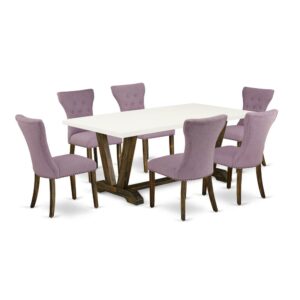 EAST WEST FURNITURE 7-PC DINETTE SET- 6 STUNNING DINING CHAIR AND 1 RECTANGULAR DINING TABLE