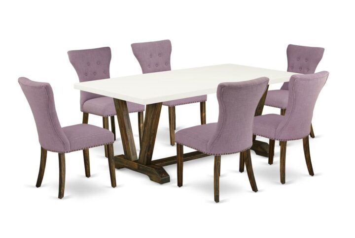 EAST WEST FURNITURE 7-PC DINETTE SET- 6 STUNNING DINING CHAIR AND 1 RECTANGULAR DINING TABLE