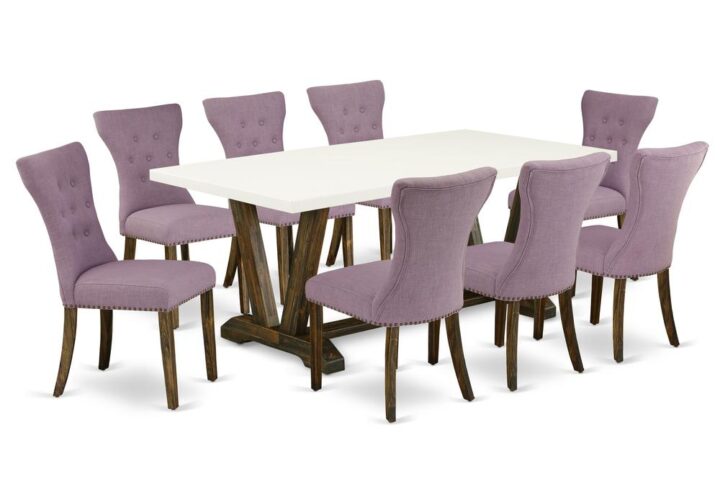 EAST WEST FURNITURE 9-PC KITCHEN TABLE SET- 8 FANTASTIC MID CENTURY DINING CHAIRS AND 1 WOOD DINING TABLE