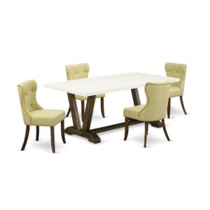 EAST WEST FURNITURE 5-PIECE MODERN DINING TABLE SET- 4 STUNNING PARSON CHAIRS AND 1 KITCHEN DINING TABLE