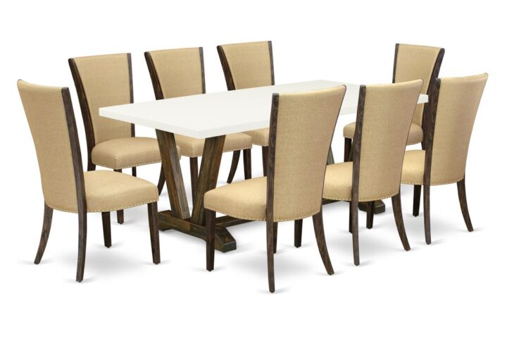 Introducing East West furniture's innovative  home furniture set that can convert your house into a home. This exclusive and cutting edge dining set comes with a dining table combined with Parsons Dining Chairs. Splendid wood texture with Distressed Jacobean and Linen White color and the rectangular shape design describes the sturdiness and durability of the kitchen table. The perfect dimensions of this kitchen table set made it quite simple to carry