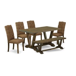 EAST WEST FURNITURE 6-PIECE DINETTE SET WITH 4 PARSON DINING ROOM CHAIRS - SMALL BENCH AND RECTANGULAR dining table