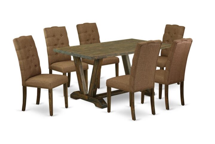 EaST WEST FURNITURE 7-PIECE DINING SET 6 BEaUTIFUL PaRSON CHaIRS and BUTTERFLY LEaF RECTaNGULaR DINING TaBLE