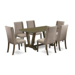 EaST WEST FURNITURE 7-PIECE DINING SET 6 BEaUTIFUL PaRSON CHaIRS andrectangularDINING TaBLE