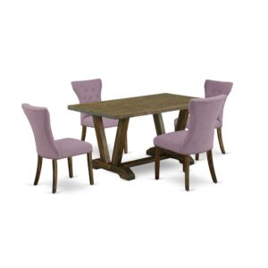 EAST WEST FURNITURE 5-PC RECTANGULAR TABLE SET WITH 4 PARSON CHAIRS AND RECTANGULAR DINING TABLE