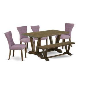 EAST WEST FURNITURE 6-PIECE MODERN DINING TABLE SET WITH 4 KITCHEN PARSON CHAIRS - WOODEN BENCH AND RECTANGULAR MODERN DINING TABLE