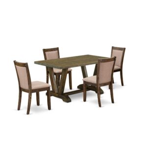 This 3-piece dining table set includes 2 dining chairs and 1 round dining table. These dining room chairs have a wooden seat
