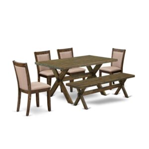 This 5-Pc modern dining table set includes 4 wooden chairs and 1 wooden dining table. These modern chairs have a wooden seat
