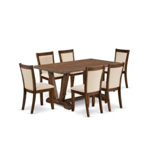 Our Modern Dining Room Set  Includes 1 Modern Mid Century Dining Table And 6 Dining Chairs. This Modern Dining Room Table Has A Rectangular Tabletop And Gorgeous V-Style Wooden Legs. The Hardwood Frame And Softly Padded Seat And Back Ensure That These Padded Dining Table Chairs Are Sturdy And Offer Suitable Support To Your Back. In Addition To Their Ideal Size