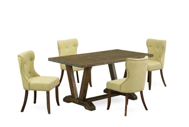 EAST WEST FURNITURE 5-PIECE KITCHEN DINING ROOM SET- 4 EXCELLENT KITCHEN PARSON CHAIRS AND 1 MODERN DINING ROOM TABLE