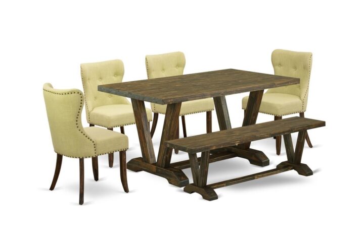 EAST WEST FURNITURE 6-PIECE KITCHEN ROOM TABLE SET- 4 FANTASTIC PARSON DINING CHAIRS