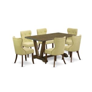EAST WEST FURNITURE 7-PC KITCHEN TABLE SET- 6 FANTASTIC UPHOLSTERED DINING CHAIRS AND 1 RECTANGULAR DINING TABLE
