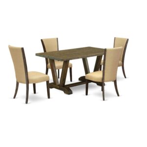 Introducing East West furniture's brand new  furniture set that can convert your house into a home. This distinctive and fancy dining set features a kitchen table combined with Upholstered Dining Chairs. Splendid wood texture with Distressed Jacobean color and the rectangular shape design describes the stability and durability of the kitchen table. The perfect dimensions of this kitchen table set made it quite simple to carry