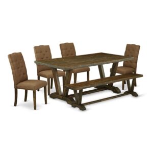 EAST WEST FURNITURE 6-PIECE DINETTE SET WITH 4 DINING CHAIRS - WOOD BENCH AND rectangular TABLE