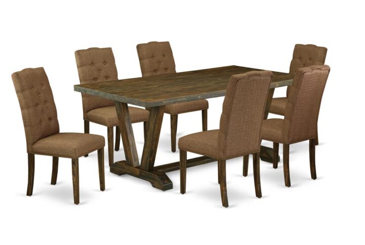 EaST WEST FURNITURE 7-PIECE MODERN DINING TaBLE SET 6 aMaZING PaRSONS DINING CHaIRS and RECTaNGULaR WOOD TaBLE