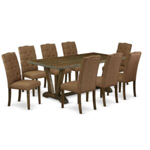 EaST WEST FURNITURE 9-PC KITCHEN DINING TaBLE SET 8 STUNNING PaRSONS DINING CHaIR and RECTaNGULaR DINETTE TaBLE