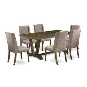 EaST WEST FURNITURE 7-PIECE DINING SET 6 BEaUTIFUL PaRSON CHaIRS and TWO SHELVES DINING TaBLE
