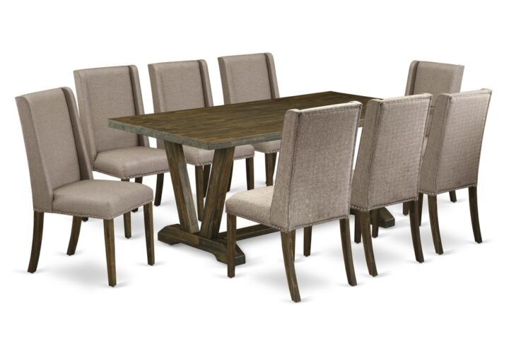 EaST WEST FURNITURE 5-PIECE MODERN DINING TaBLE SET 8 aTTRaCTIVE PaRSON CHaIRS and RECTaNGULaR DINING TaBLE