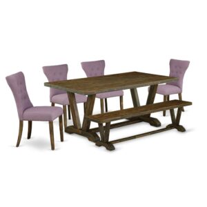 EAST WEST FURNITURE 6-PIECE DINETTE SET WITH 4 DINING ROOM CHAIRS - SMALL BENCH AND RECTANGULAR WOOD TABLE