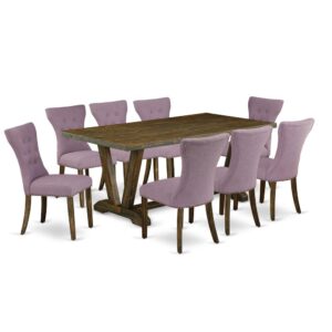EaST WEST FURNITURE 9-PC DINING SET 8 LOVELY PaRSON DINING CHaIRS and RECTaNGULaR DINING TaBLE