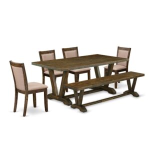 This Dining Table Set  Consists Of 1 Kitchen Table And Mid Century Modern Bench With 4 Matching Kitchen Room Chairs. The Modern Dining Set  Is Made Of Fine Rubberwood For Top Quality And Endurance. A Rectangular-Shaped Dining Table And Mid Century Bench Are Developed In An Innovative Style With Distinct Aspects And Linen Fabric Padded Wood Dining Chairs Will Attract Everyone Who Comes To The Dining Area. The Wood Table And Small Bench Contain V-Style Legs To Offer Maximum Stability During The Dinner. The Modern And Stylish Design Of The Rustic Dining Table Set  Easily Blends In Any Kitchen. The Upholstered Seat Of The Dinning Chairs Is Made Of Linen Fabric That Improves The Modern Dining Table Design. Our Dining Room Set  Is Quite Simple To Clean With A Limp Cloth And Always Offers An Elegant Appeal. The Installation Process Of Our Luxurious Kitchen Dining Table Set  Is Not Difficult And Easy To Operate. Each Kitchen Dining Table Set  Comes Conveniently With Easy-To-Follow Instructions And All Important Equipment Included. You Simply Need To Follow The Steps In The Manual To Complete The Assembly In A Limited Time.