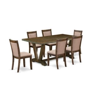 This Kitchen Table Set  Consists Of 1 Kitchen Table And 6 Matching Dinner Chairs. The Kitchen Table Set  Is Constructed From Fine Rubberwood For Top Quality And Endurance. A Rectangular-Shaped Dining Table Is Manufactured In A Unique Style With Distinct Features And Linen Fabric Upholstered Dinning Chairs Will Inspire Everyone Who Comes To The Dining Area. The Wood Table Contains V-Style Legs To Offer The Best Stability In The Dinner. The Modern And Sophisticated Design Of The Dining Room Table Set  Easily Blends In Any Home. The Padded Seat Of The Parson Chairs Is Made Of Linen Fabric That Enhances The Mid Century Dining Table Design. Our Fashionable Table Set  Is Quite Simple To Clean By Using A Damp Fabric And Always Offers A Sophisticated Appeal. The Installation Process Of Our Luxurious Kitchen Table Set  Is Not Difficult And Straightforward To Operate. Each Table Set  Comes Conveniently With Easy-To-Follow Instructions And All Essential Equipment Included. You Simply Need To Follow The Steps In The Guide Book To Complete The Installation In A Minimal Time.