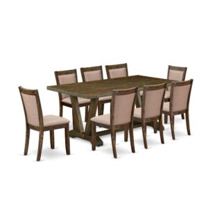 This Kitchen Table Set  Contains 1 Wood Dining Table And 8 Matching Upholstered Dining Chairs. The Dining Room Table Set  Is Made Of Fine Rubberwood For High Quality And Durability. A Rectangular-Shaped Modern Kitchen Table Is Manufactured In An Innovative Style With Distinct Aspects And Linen Fabric Padded Chairs For Dining Room Will Inspire Everyone Who Comes To The Dining-Room. The Dining Room Table Has V-Style Legs To Offer The Best Stability In The Dinner. The Innovative And Elegant Design Of The Dining Set  Easily Blends In Any Kitchen. The Upholstered Seat Of The Wooden Dining Chairs Is Made Of Linen Fabric That Enhances The Mid Century Dining Table Design. Our Innovative Dining Set  Is Quite Simple To Clean With A Damp Fabric And Always Offers An Incredible Appeal. The Installation Process Of Our Luxurious Wood Kitchen Table Set  Is Not Difficult And Simple To Use. Each Dining Room Table Set  Comes Conveniently With Easy-To-Follow Instructions And All Necessary Tools Included. You Just Need To Follow The Procedures In The Handbook To Complete The Installation In A Short Time.