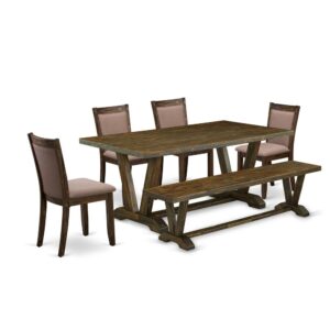 This Dinette Set  Consists Of 1 Dinner Table And Bench For Dining Room Table With 4 Matching Dining Chairs. The Mid Century Dining Set  Is Constructed Of Fine Rubberwood For Top Quality And Endurance. A Rectangular-Shaped Rustic Kitchen Table And Small Wooden Bench Is Built In An Innovative Style With Distinct Aspects And Linen Fabric Padded Parsons Chairs Will Attract Everyone Who Comes To The Dining Area. The Mid Century Dining Table And Wood Bench Contain V-Style Legs To Offer Maximum Stability During The Dinner. The Modern And Stylish Design Of The Dinning Table Set  Easily Blends In Any Kitchen. The Upholstered Seat Of The Kitchen Table Chairs Is Made Of Linen Fabric That Improves The Wood Dining Table Design. Our Dinning Set  Is Quite Simple To Clean With A Limp Cloth And Always Offers An Elegant Appeal. The Installation Process Of Our Luxurious Dining Room Table Set  Is Not Difficult And Easy To Operate. Each Dinette Set  Comes Conveniently With Easy-To-Follow Instructions And All Essential Equipment Included. You Simply Need To Follow The Steps In The Handbook To Accomplish The Assembly In A Limited Time.