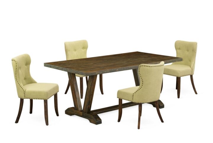 EAST WEST FURNITURE 5-Pc MODERN DINING TABLE SET- 4 STUNNING PARSON DINING CHAIRS AND 1 DINING ROOM TABLE